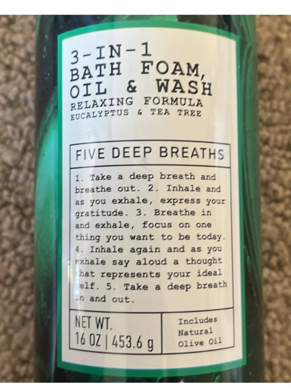 New 3 pc Five Deep Breaths Body Scrub, Wash and Cream Set in Eucalyptus Tea Tree